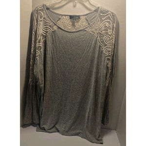 susan betro tops Long Sleeve Gray Lace 1X